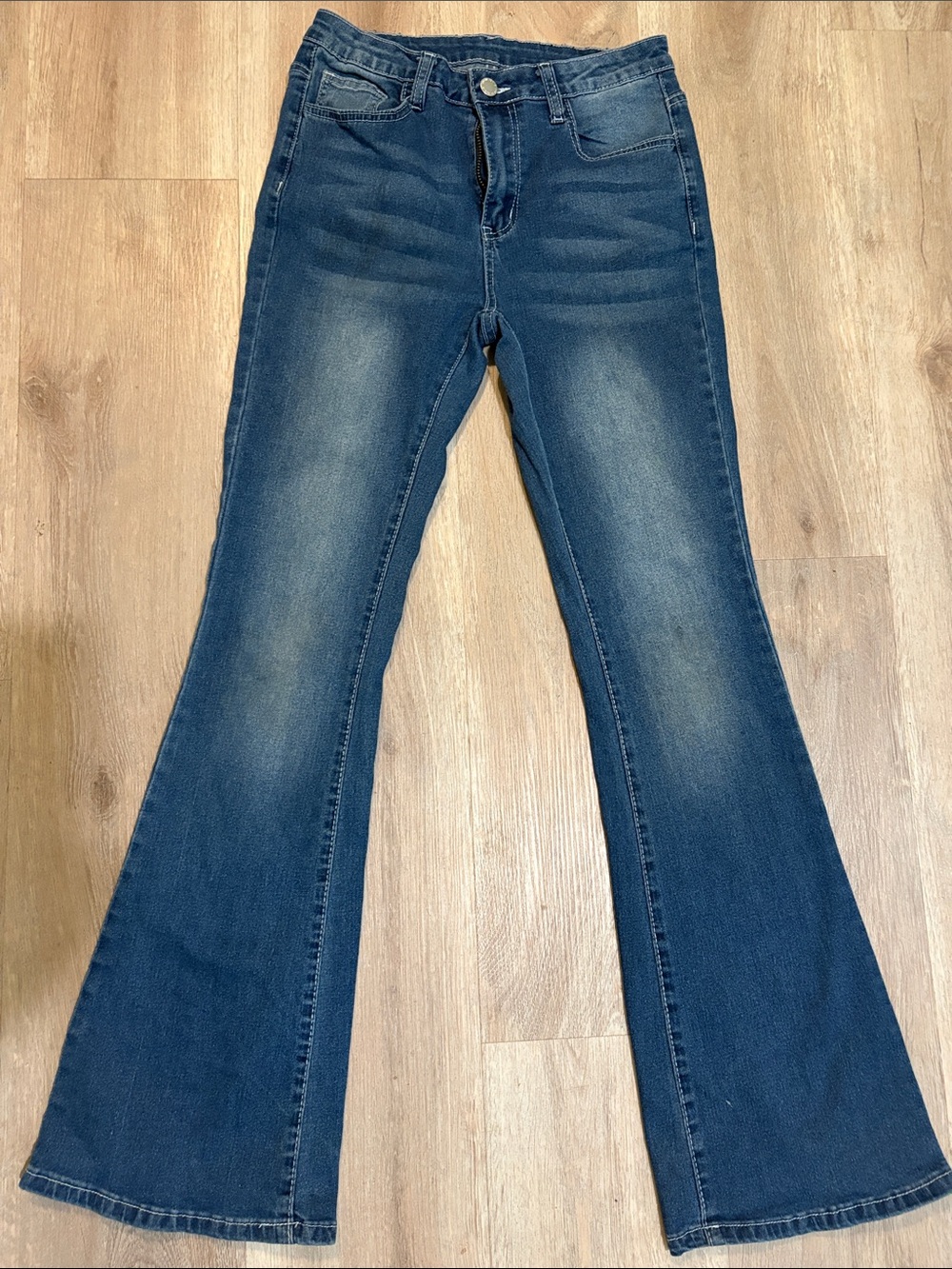 SHEIN Dark Blue Flare Jeans with Cross embroidered back pockets